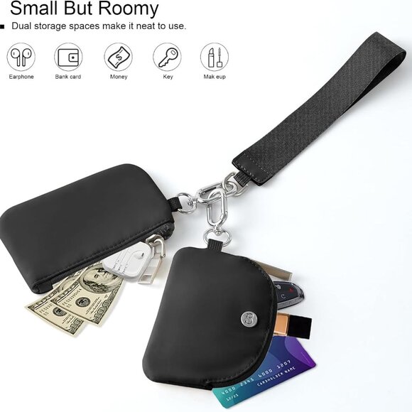 Mini Zip Around Dual Pouch Wristlet With 2 Straps Wristlet Keychain Wallet for W - Picture 3 of 6
